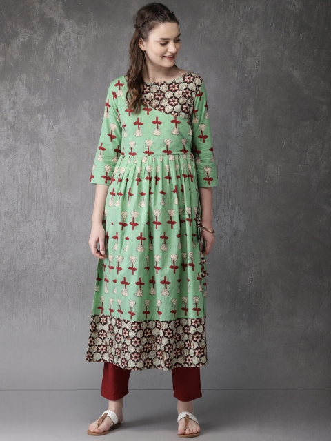 

Anouk Women Green Printed A-Line Kurta
