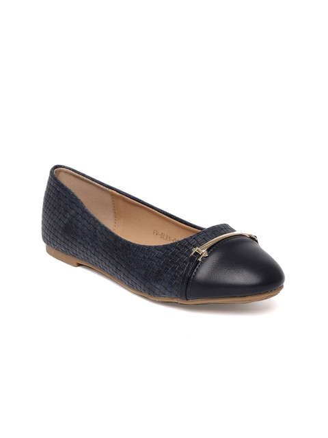 

Addons Women Navy Blue Solid Synthetic Patent Ballerinas