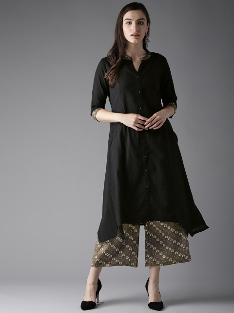 

HERE&NOW Women Black & Brown Solid Kurta with Palazzos