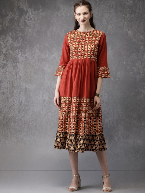 

Anouk Women Rust Red Bagru Print Anarkali Kurta
