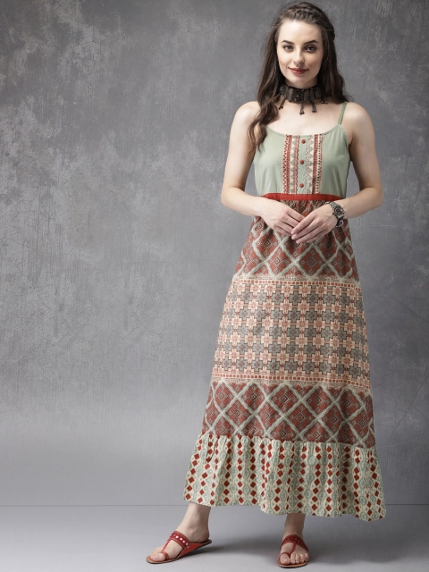 

Anouk Women Green & Rust Brown Bagru Print A-Line Kurta, Sea green