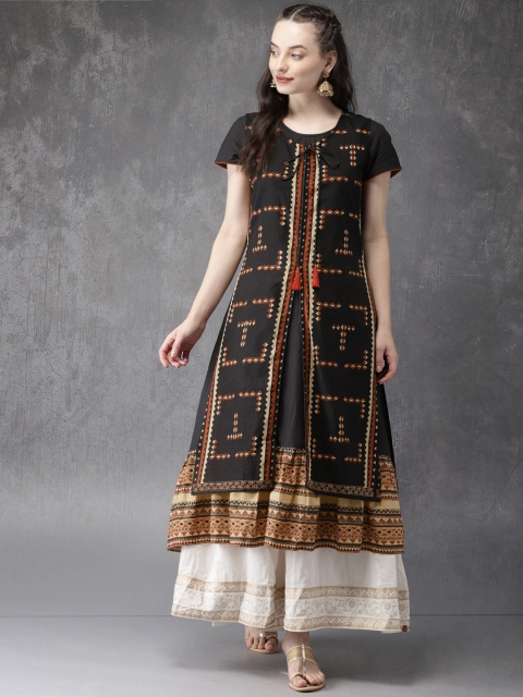 

Anouk Women Black Bagru Print Layered Kurta
