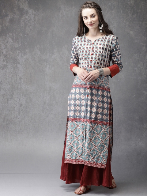 

Anouk Women Blue & Beige Bagru Print A-Line Kurta