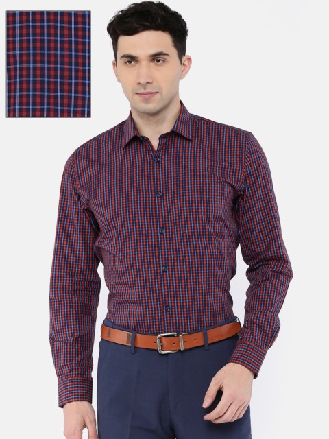 

Peter England Men Navy Blue & Red Slim Fit Checked Formal Shirt