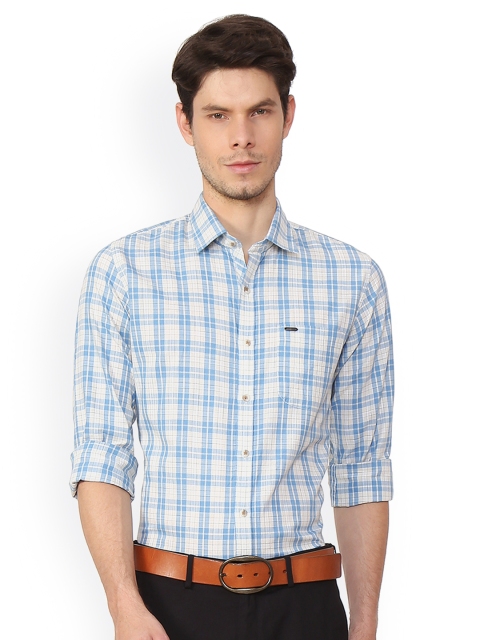 

Peter England Casuals Men White & Blue Slim Fit Solid Casual Shirt