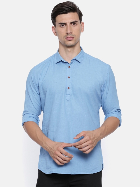 

British Club Men Blue Solid A-Line Kurta