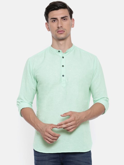 

British Club Men Green Solid Straight Kurta