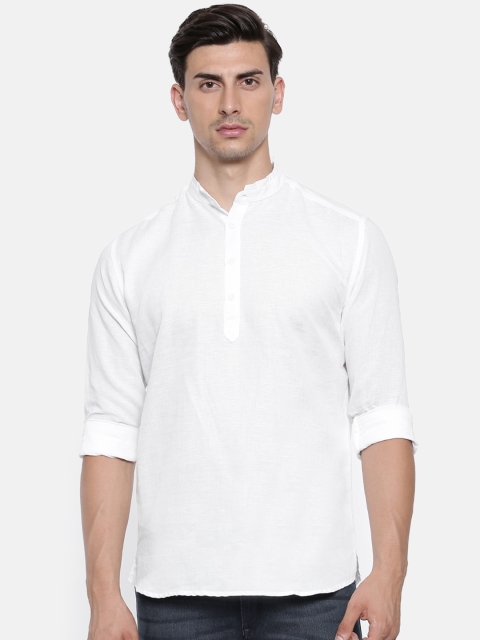 

British Club Men White Solid A-Line Kurta