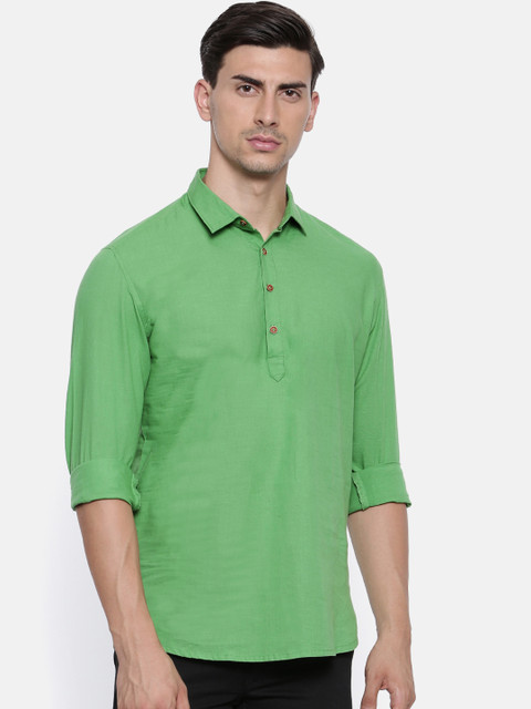 

British Club Men Green Solid Straight Kurta
