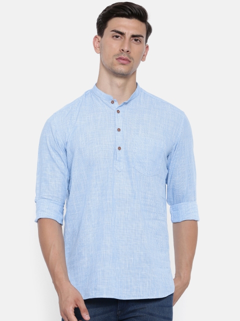 

British Club Men Blue Solid Straight Kurta