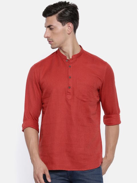 

British Club Men Rust Red Solid Straight Kurta