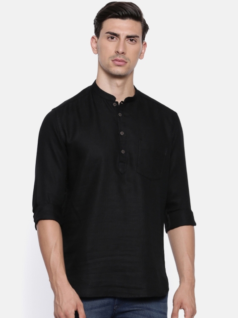 

British Club Men Black Solid Straight Kurta