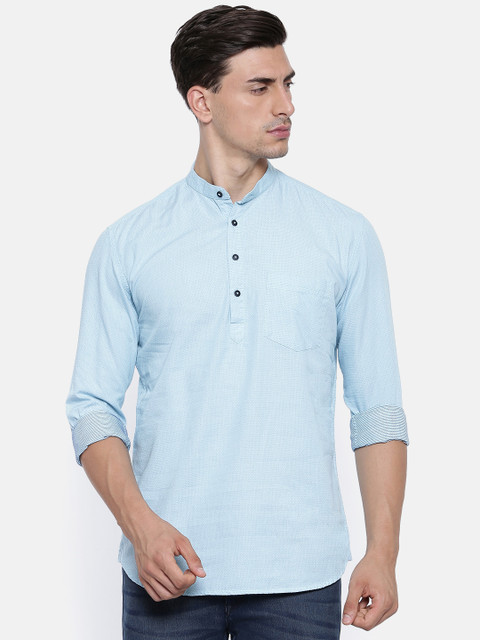 

British Club Men Blue Woven Design Straight Kurta
