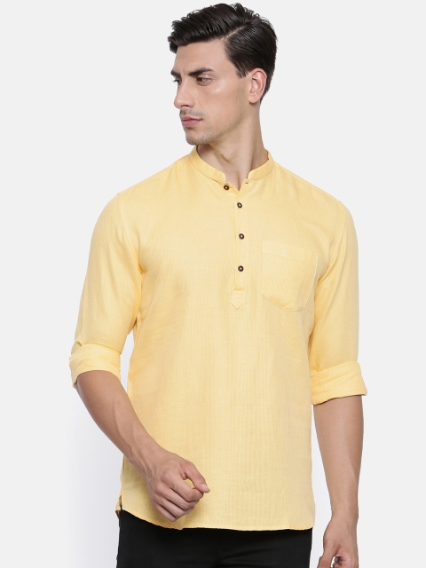 British Club Men Yellow Solid Straight Kurta
