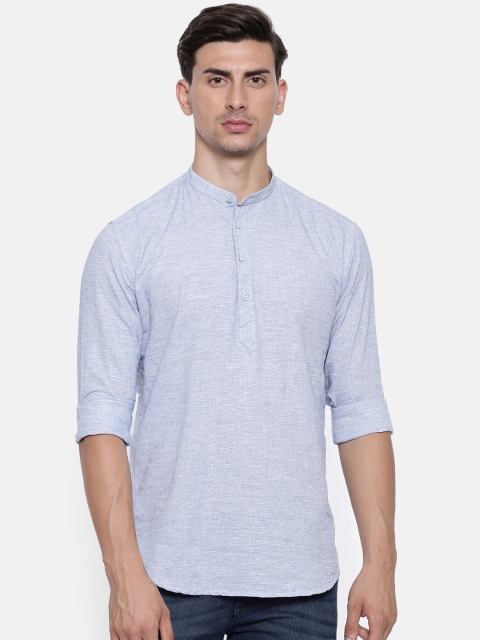 

British Club Men Blue Solid Straight Kurta