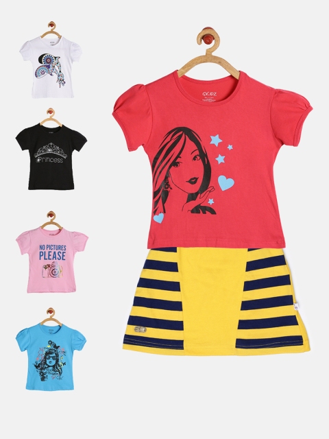 

GKIDZ Girls Pack of 5 Printed T-Shirts & Skirt, Pink