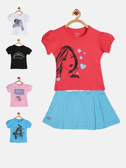 

GKIDZ Girls Pack of 5 Printed T-Shirts & Skirt, Pink