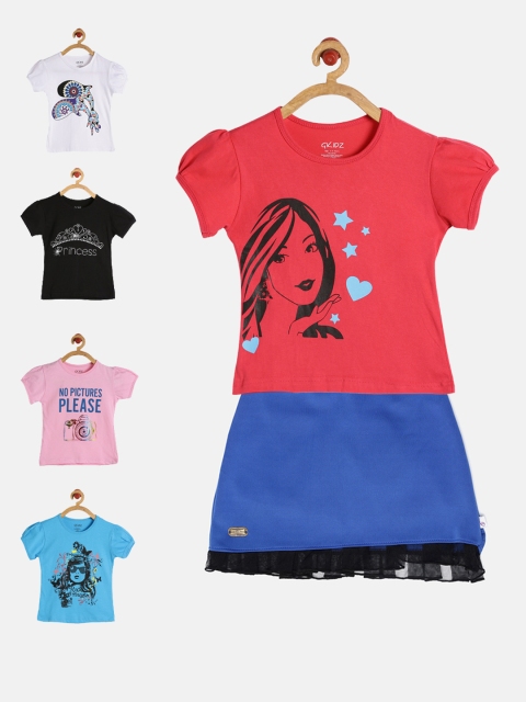 

GKIDZ Girls Pack of 5 Printed T-Shirts & Skirt, Pink