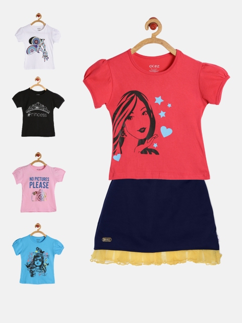 

GKIDZ Girls Pack of 5 Printed T-Shirts & Skirt, Pink