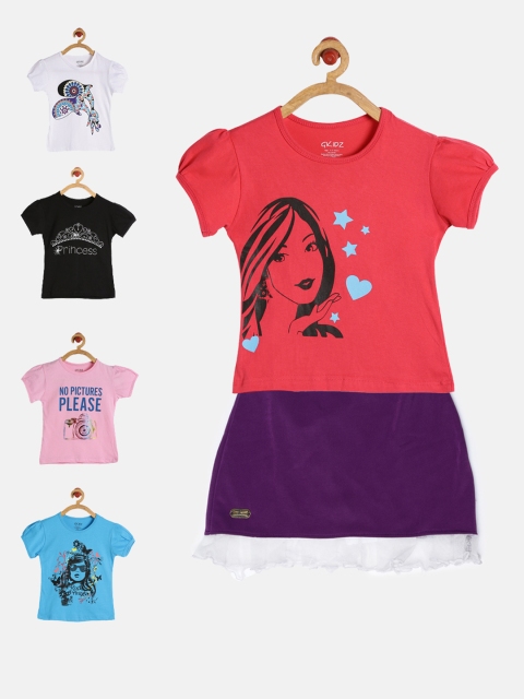 

GKIDZ Girls Pack of 5 Printed T-Shirts & Skirt, Pink