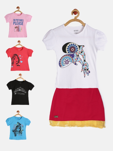 

GKIDZ Girls Pack of 5 Printed T-Shirts & Skirt, Pink