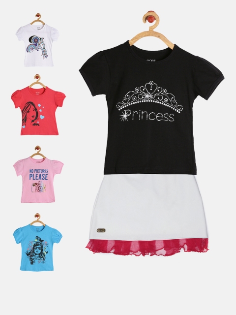 

GKIDZ Girls Pack of 5 Printed T-Shirts & Skirt, Pink