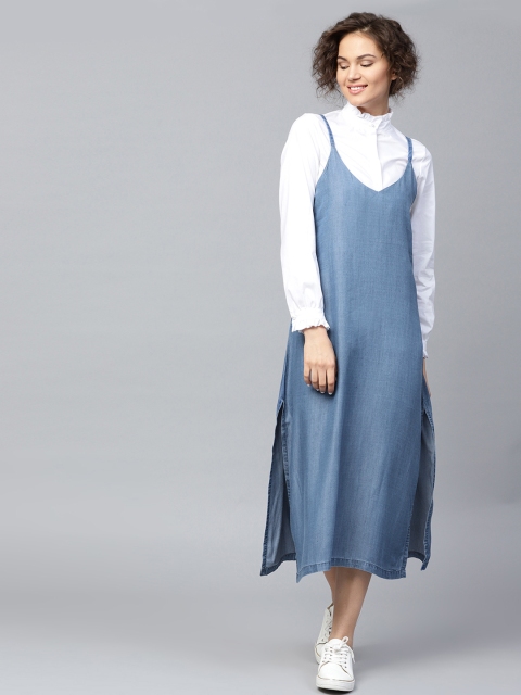

SASSAFRAS Women Blue Solid Denim A-Line Dress
