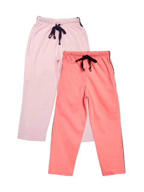 

VIMAL JONNEY Girls Pack of 2 Pink & Peach-Coloured Regular Track Pants