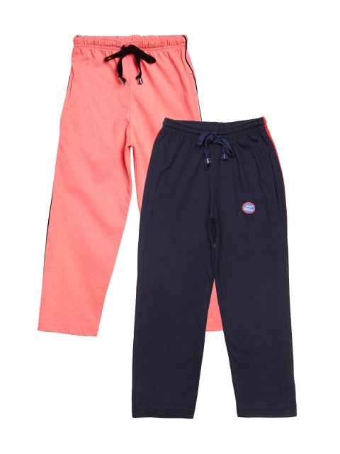 

VIMAL JONNEY Girls Pack of 2 Peach-Coloured & Navy Blue Regular Track Pants