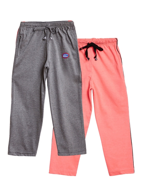 

VIMAL JONNEY Girls Pack of 2 Grey & Peach-Coloured Regular Track Pants