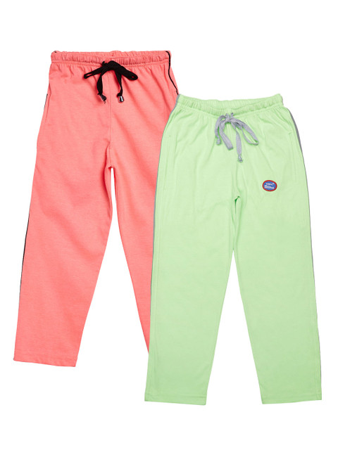 

VIMAL JONNEY Girls Pack of 2 Peach-Coloured & Green Regular Track Pants