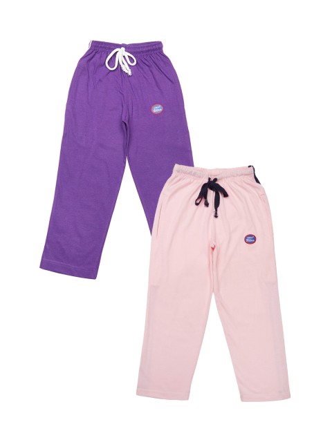 

VIMAL JONNEY Girls Pack of 2 Solid Slim Fit Track Pants, Purple