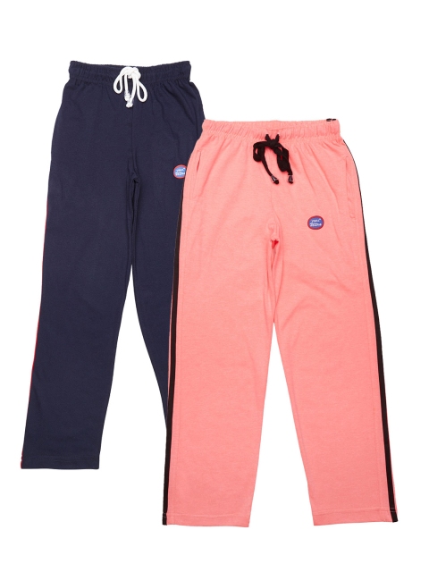 

VIMAL JONNEY Girls Pack of 2 Navy Blue & Peach-Coloured Regular Track Pants