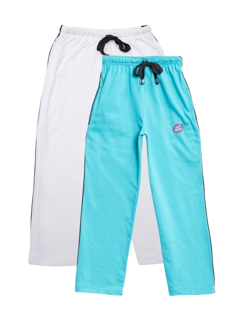 

VIMAL JONNEY Girls Pack of 2 White & Blue Regular Track Pants