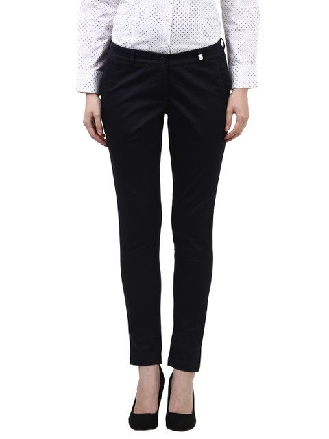 

Park Avenue Woman Blue Tapered Fit Solid Regular Trousers