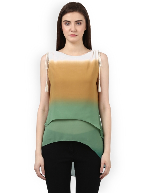 

Park Avenue Woman Green & Brown Dyed Tiered Top