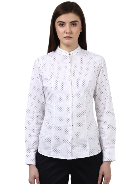 

Park Avenue Woman White & Maroon Regular Fit Printed Semiformal Shirt