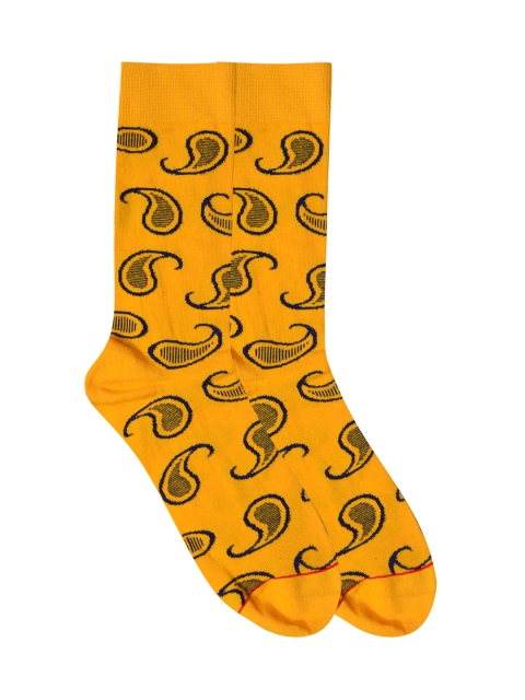 

Soxytoes Yellow & Navy Blue Paisley Printed Above Ankle-Length Socks