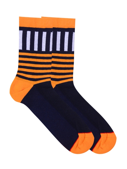 

Soxytoes Navy Blue & Orange Striped Above Ankle-Length Socks