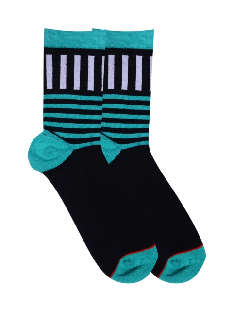 

Soxytoes Black, Green & White Striped Patterened Above-Ankle Length Socks
