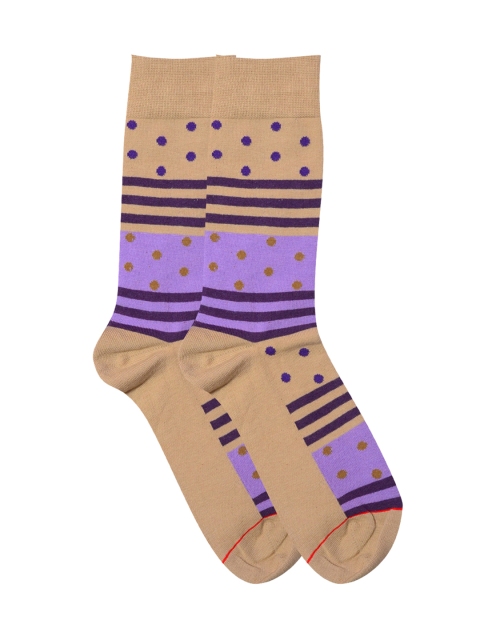 

Soxytoes Beige & Purple Striped Patterened Above-Ankle Length Socks