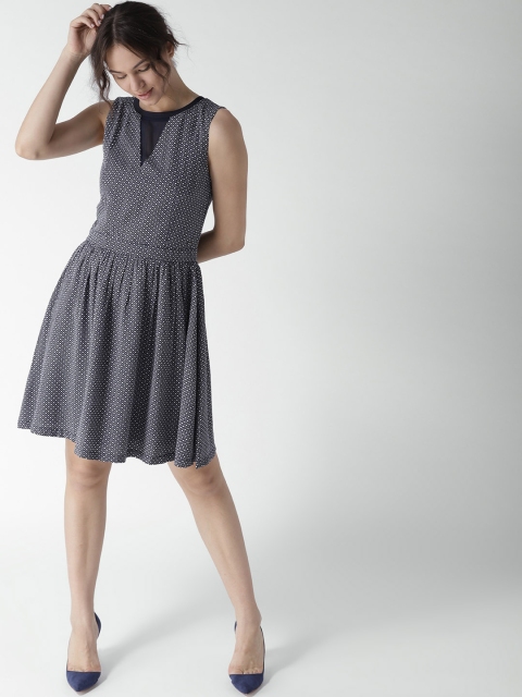 

Tommy Hilfiger Women Navy Blue & White Printed Fit and Flare Dress