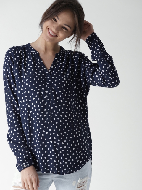 

Tommy Hilfiger Women Navy Blue & White Printed Top