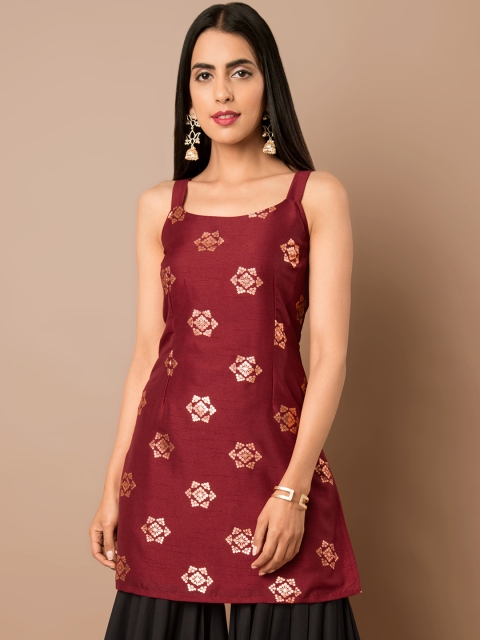 

INDYA Women Maroon Printed A-Line Kurti