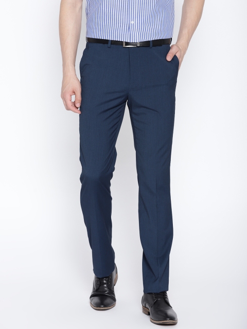 

Arrow Men Navy Blue Solid Tapered Fit Regular Trousers