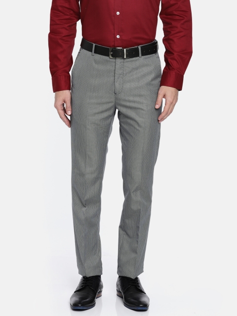 

Arrow New York Men Navy Blue & White Tapered Fit Self Design Regular Trousers