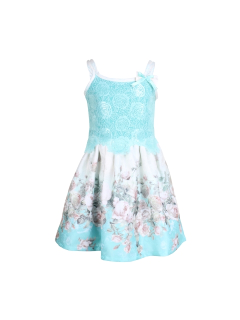 

CUTECUMBER Girls Turquoise Blue Printed Fit and Flare Dress