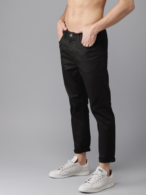 

HERE&NOW Men Black Slim Fit Low-Rise Clean Look Stretchable Cropped Jeans