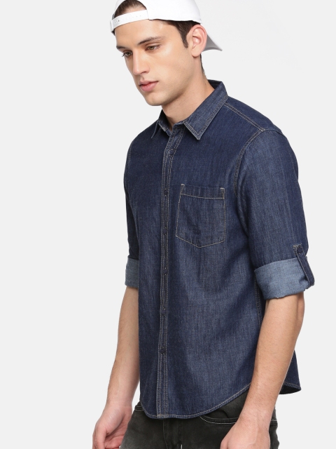 

HERE&NOW Men Blue Regular Fit Solid Chambray Casual Shirt