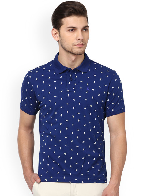 

Parx Men Blue Printed Polo Collar T-shirt